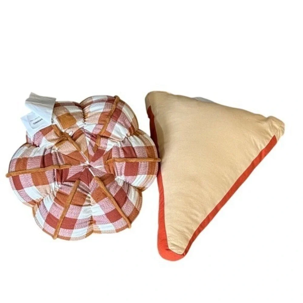 Celebrate Together Oversized Orange Plaid Pumpkin & Pie Slice Accent Pillow NEW